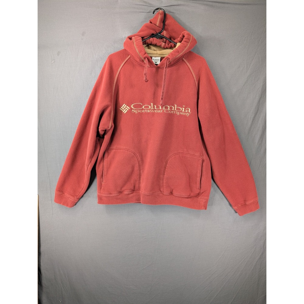 Columbia Sportswear Hoodie Mens Large Red Fleece Pullover Logo Vintage Style - Picture 1 of 7